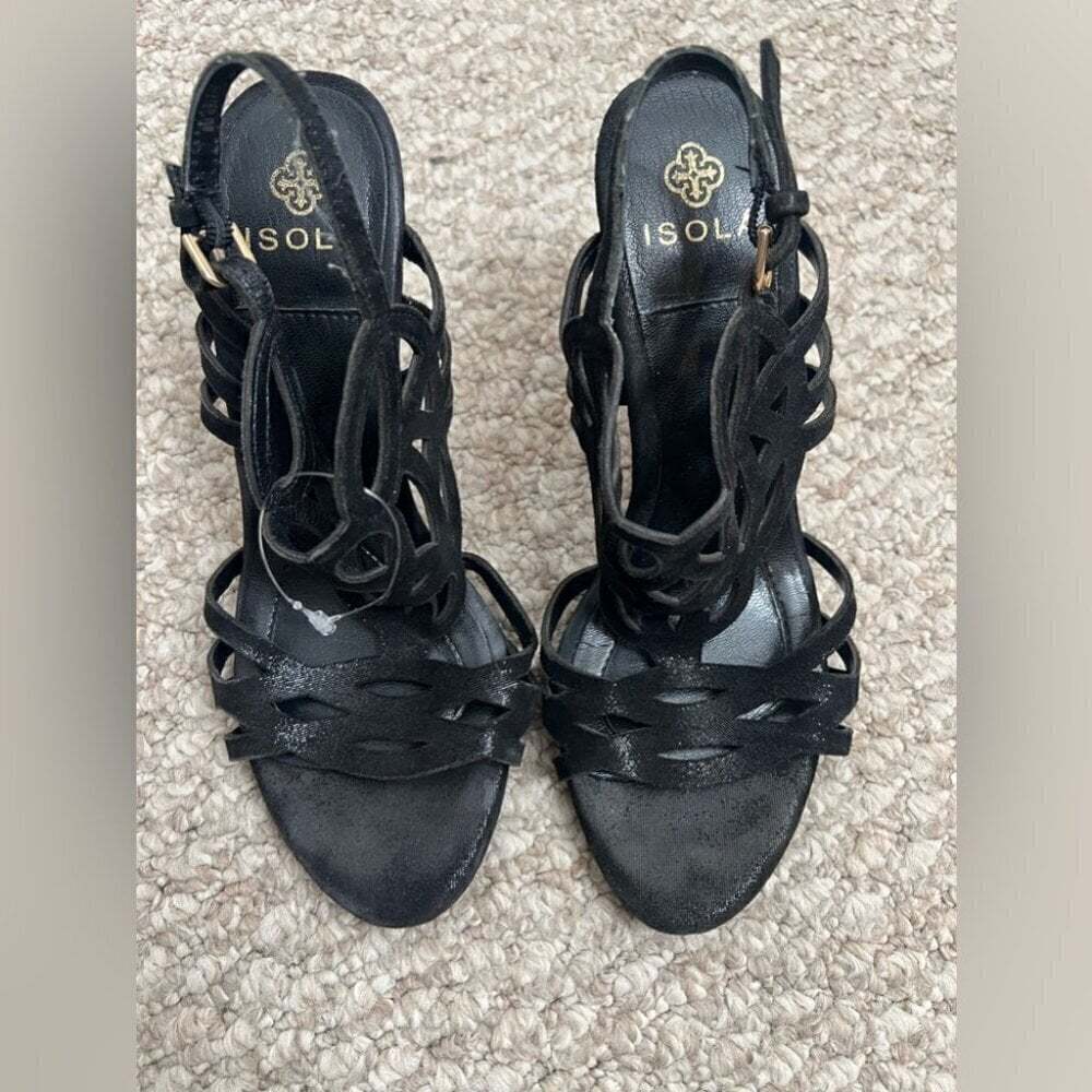 Isola black cutout leather sandal pumps 6 platform black